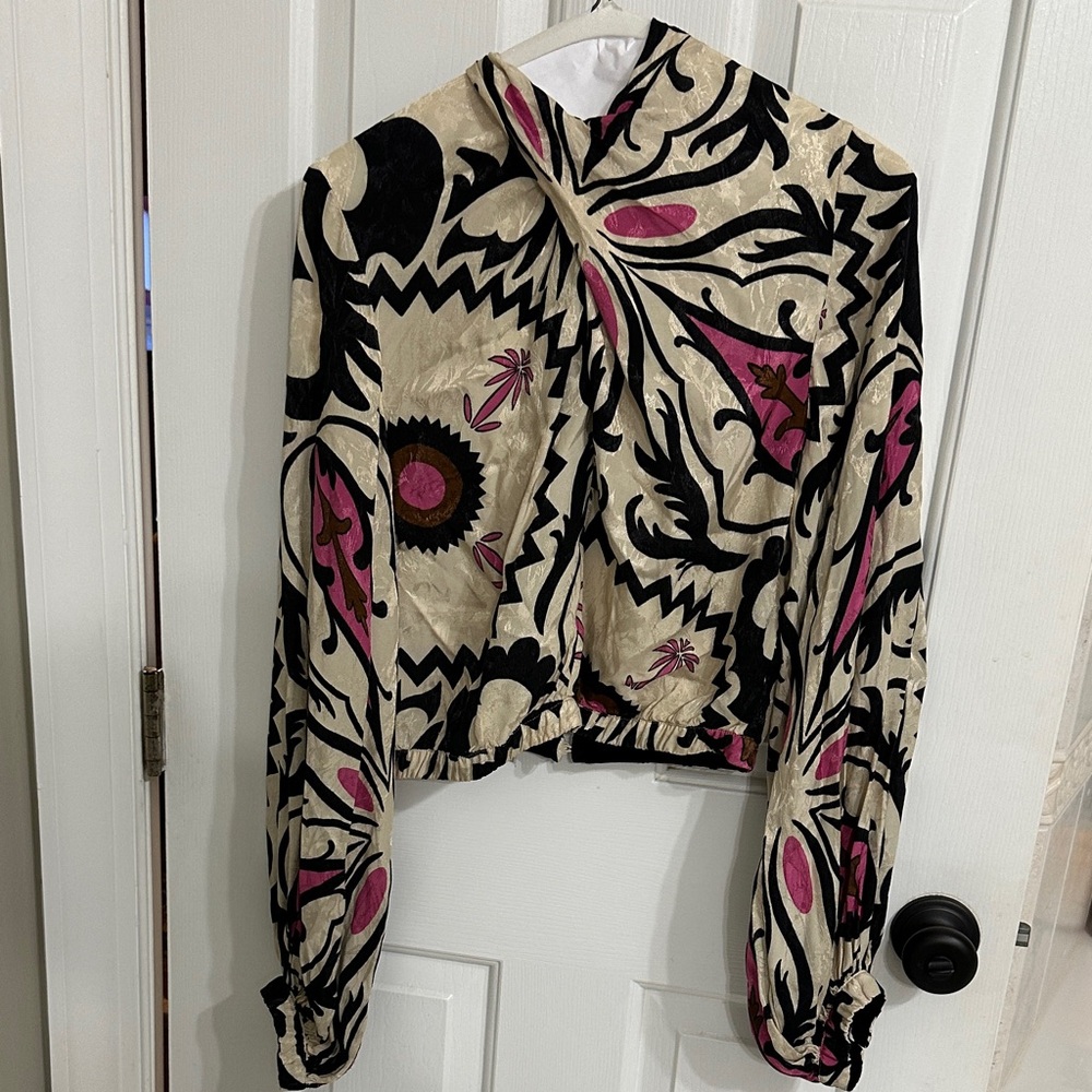 Johanna Ortiz Cream and Pink Artistic Blouse